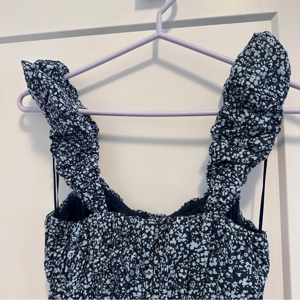 Abercrombie & Fitch Puff Strap Babydoll Mini Dress In Blue Floral Size Medium - Picture 9 of 11